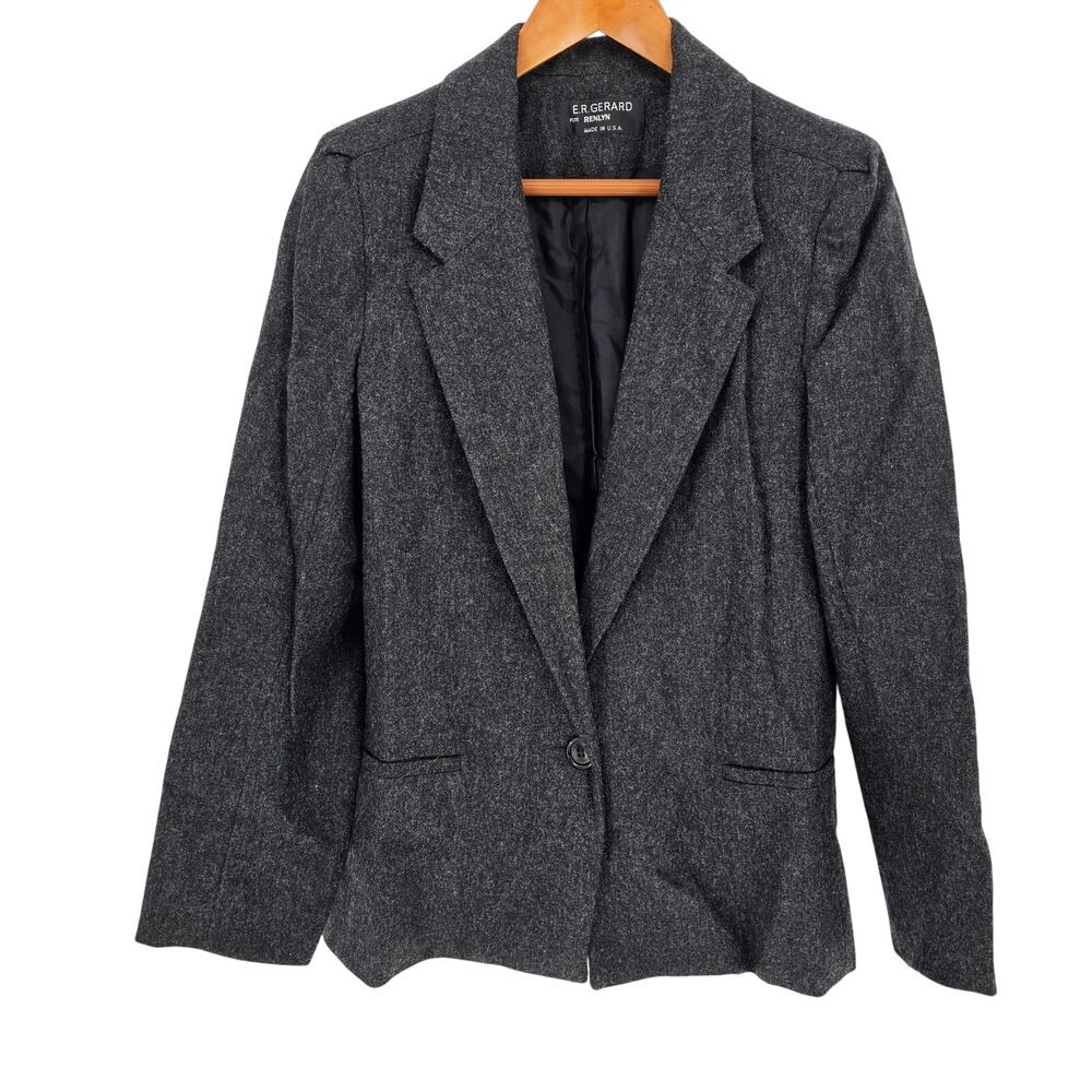 VTG E.R. Gerard  Renlyn Charcoal Wool USA Made Career Blazer Jacket 10 Old Money